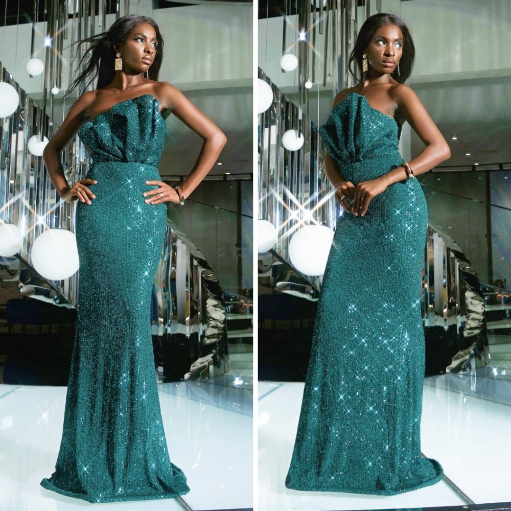 Sequin Ruffled Strapless Formal Dress